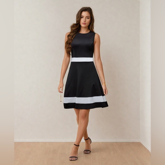 Sleeveless Aline Dress Black/White - Picture 5 of 10